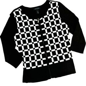 White House Black Market Checkered Zip Up Cardigan Sweater Size Medium